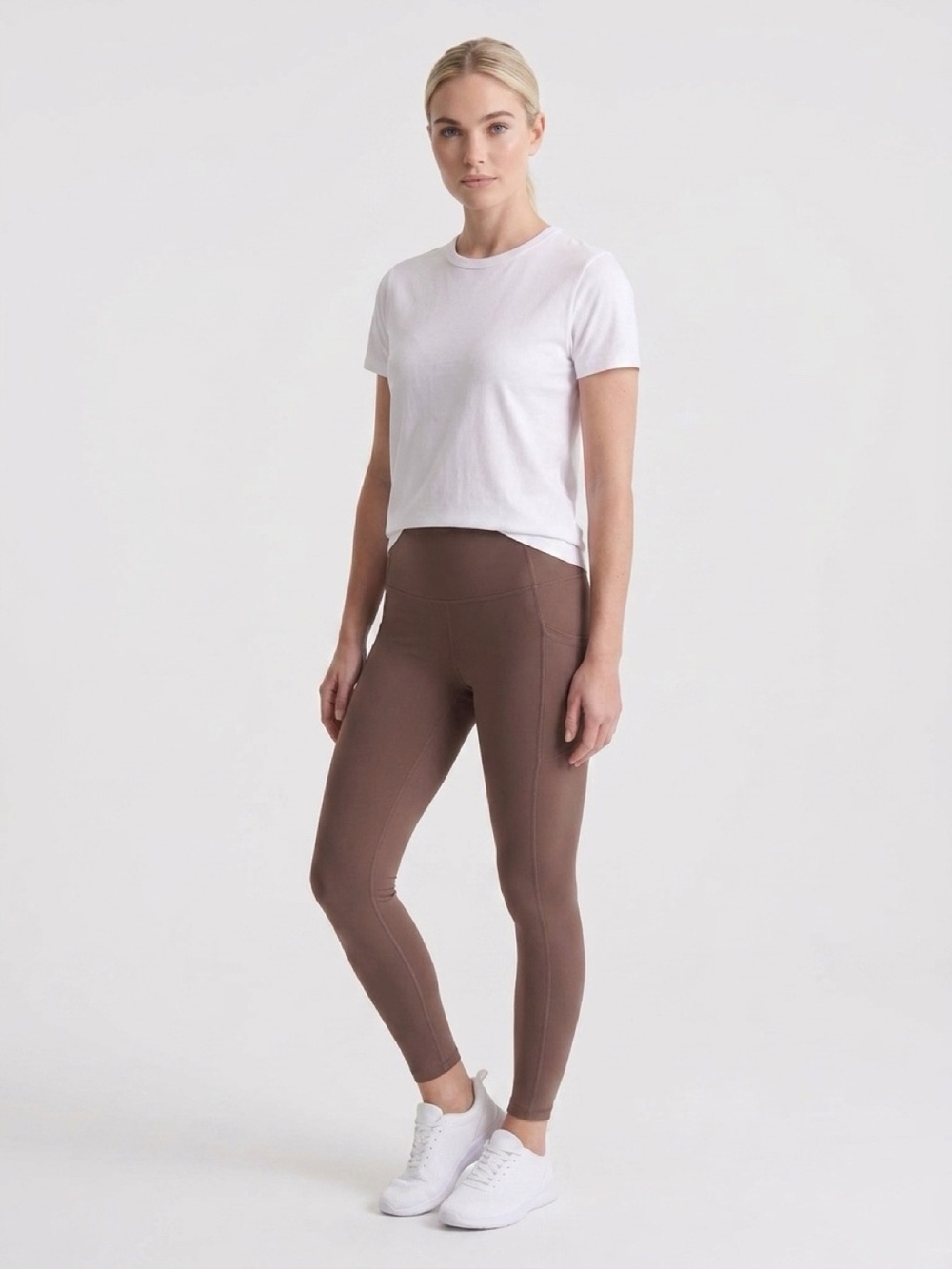 Women’s High-Waist Pocket Full Length Leggings in Brown